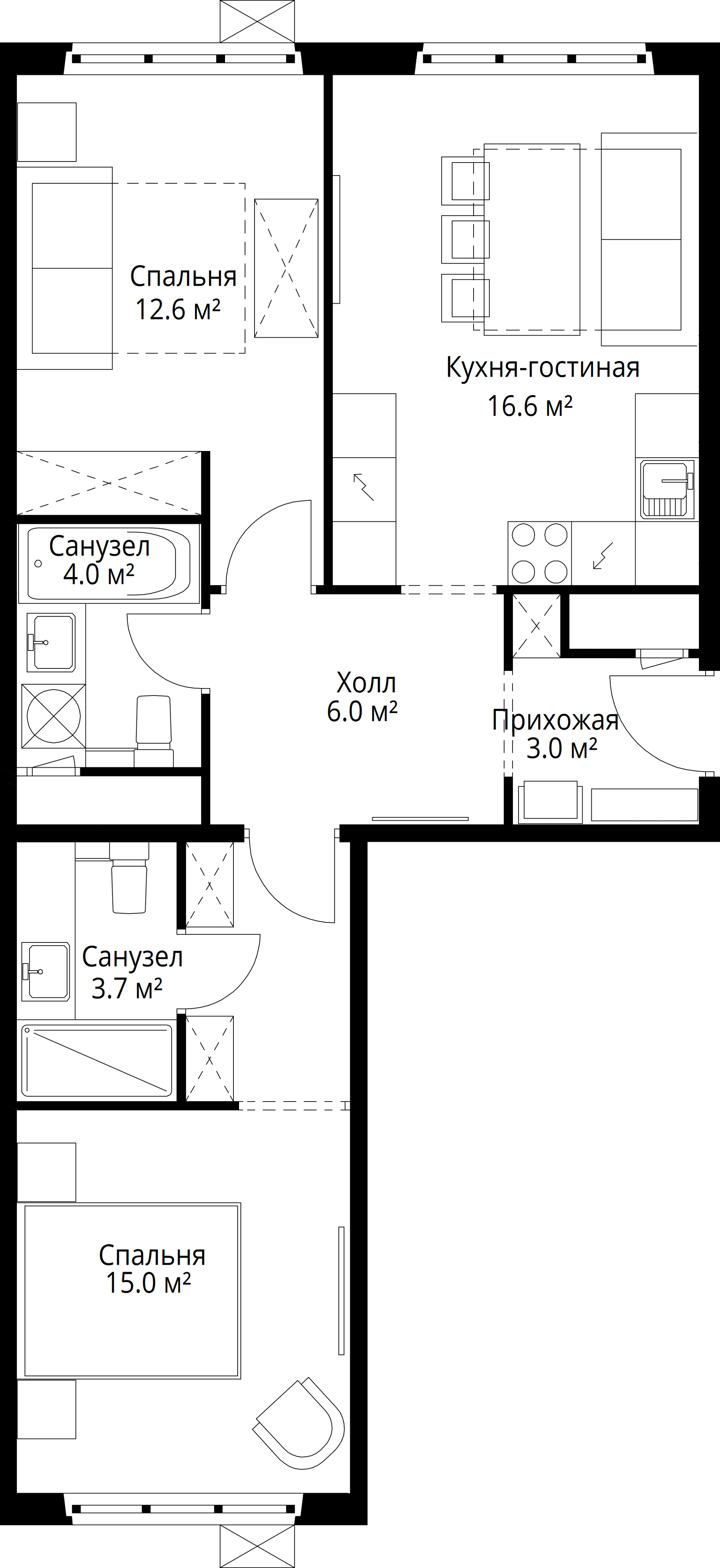 2-комн. Квартира 60.90 м², 142701, Московская область