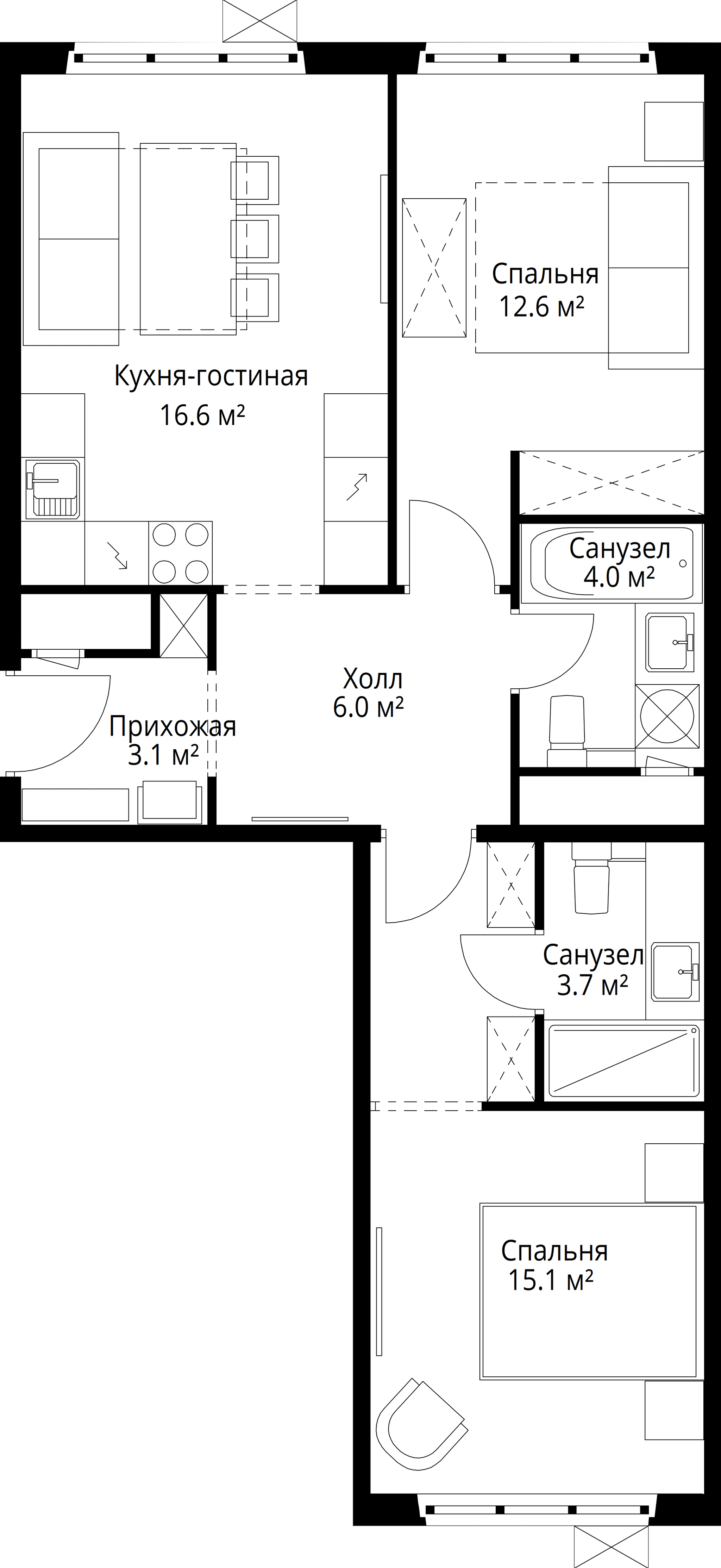 2-комн. Квартира 61.10 м², 142701, Московская область