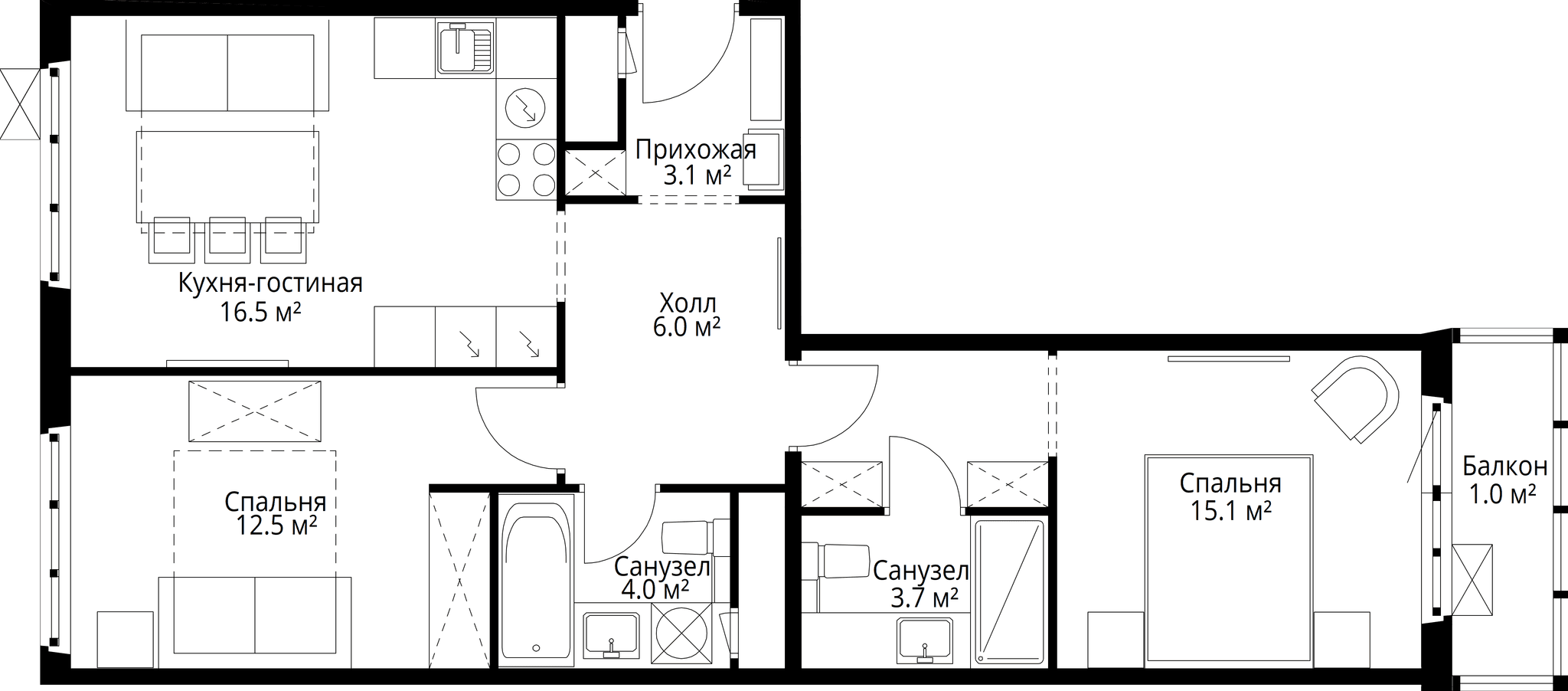 2-комн. Квартира 61.90 м², 142701, Московская область