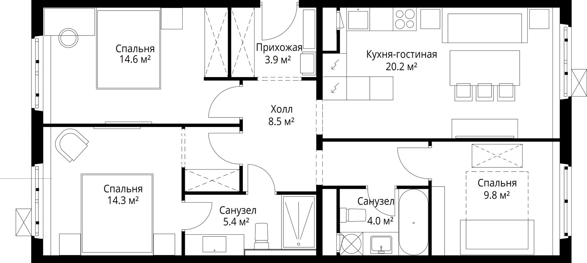 3-комн. Квартира 80.70 м², 142701, Московская область