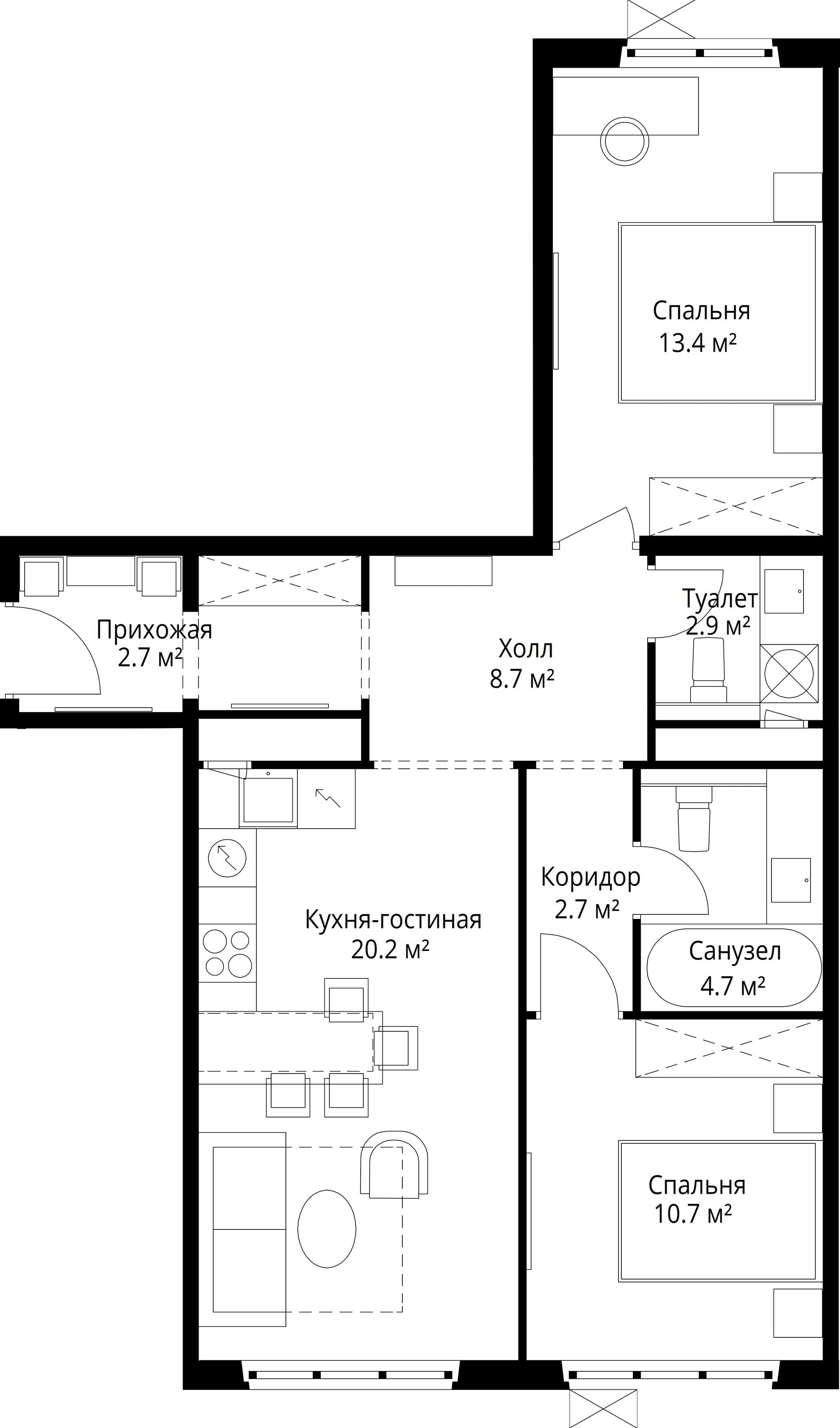 2-комн. Квартира 66.00 м², 142701, Московская область