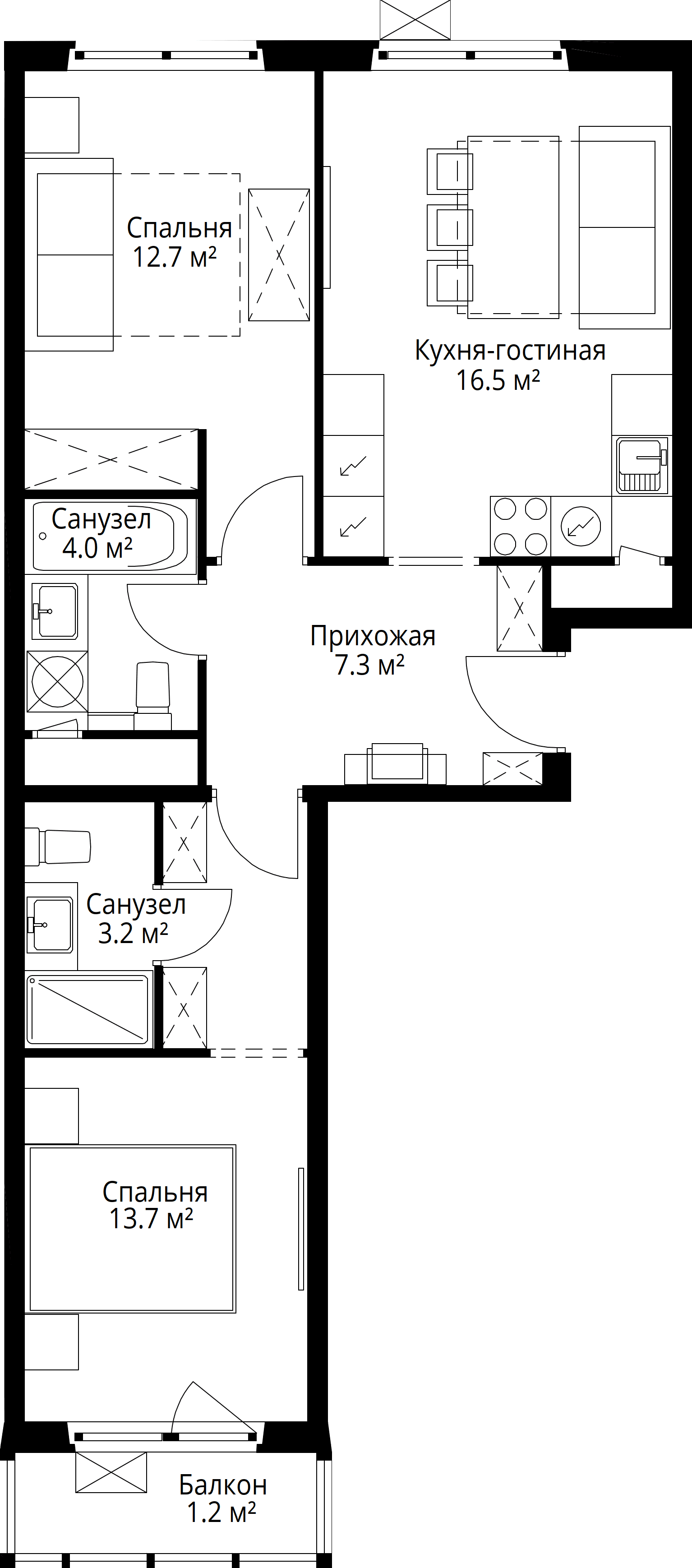2-комн. Квартира 58.60 м², 142701, Московская область