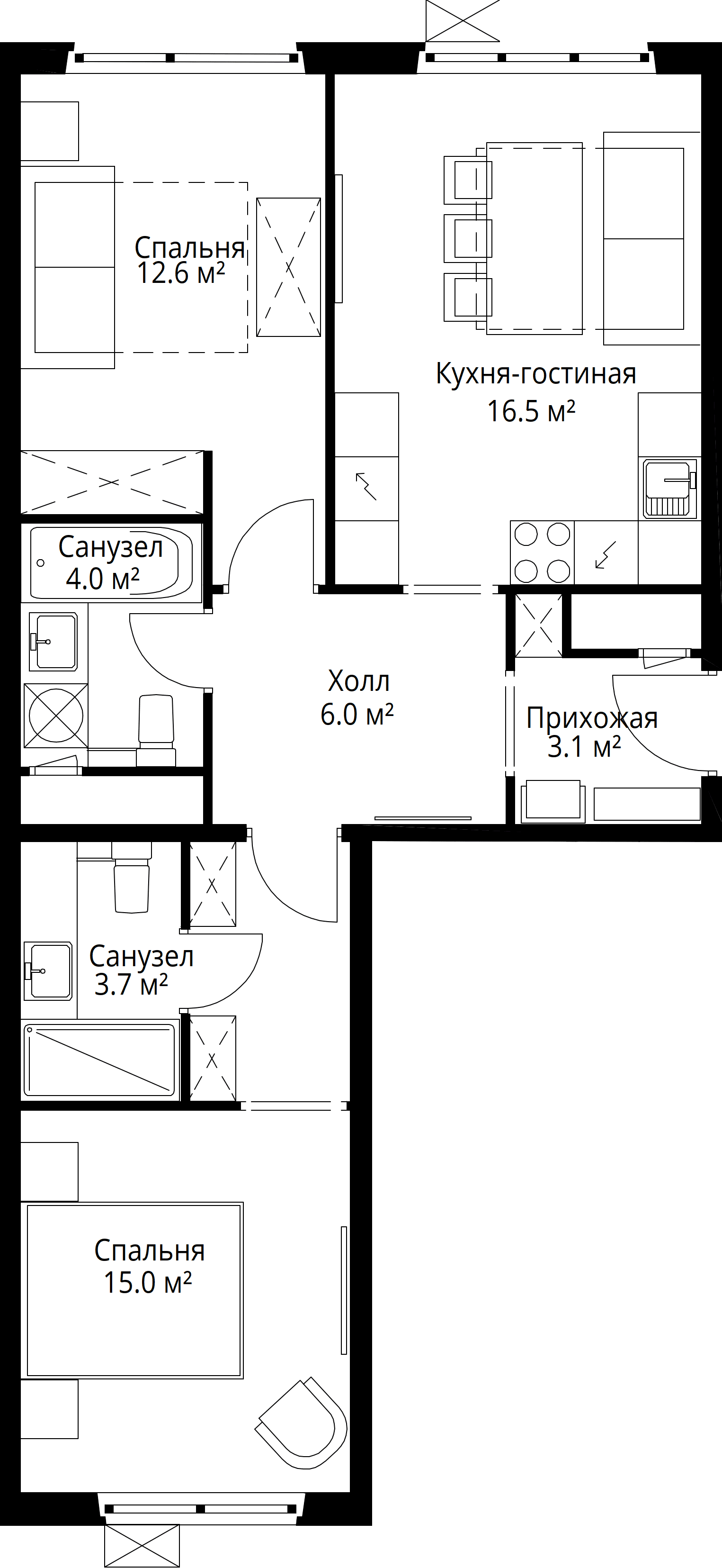 2-комн. Квартира 60.90 м², 142701, Московская область