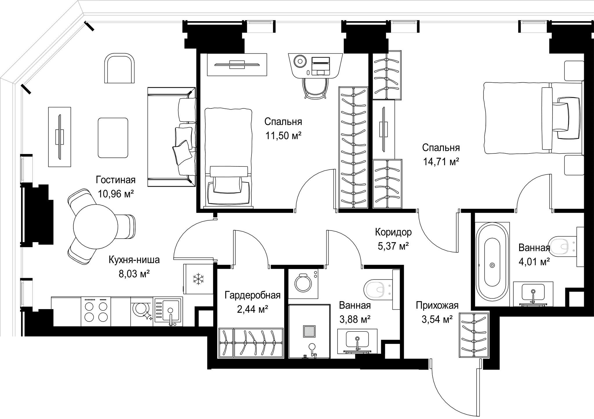 2-комн. Квартира 64.44 м², г. Москва, Вишнёвая улица