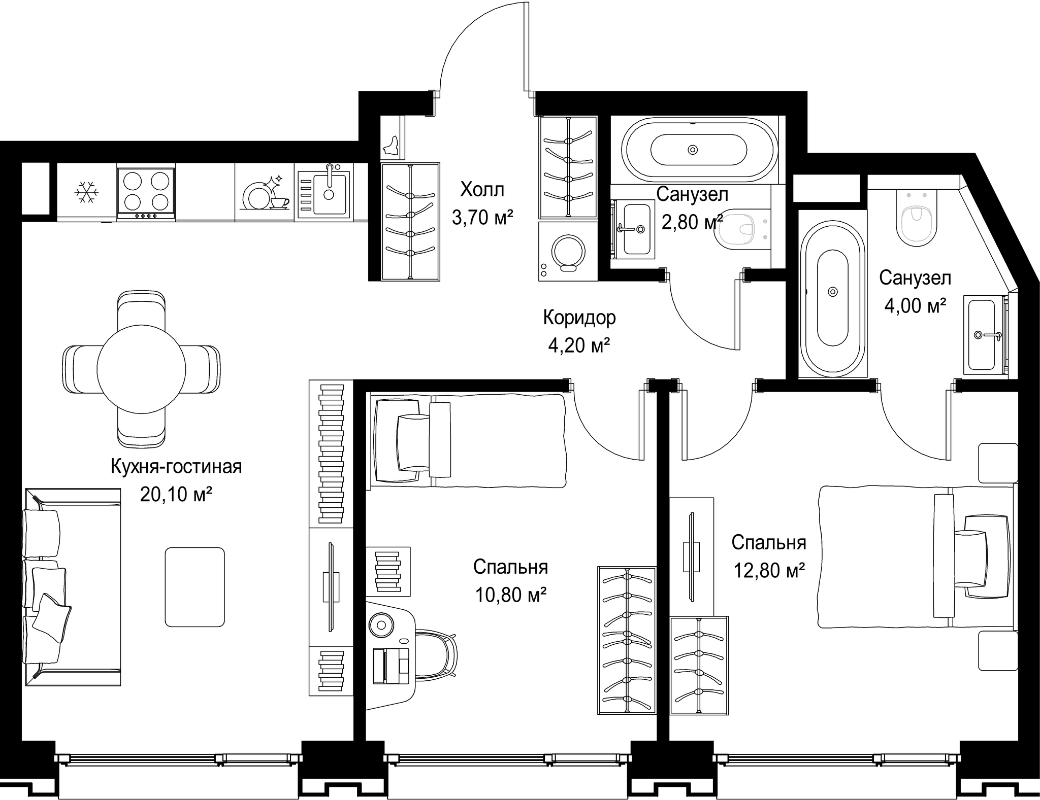 2-комн. Квартира 58.40 м², г. Москва, Вишнёвая улица