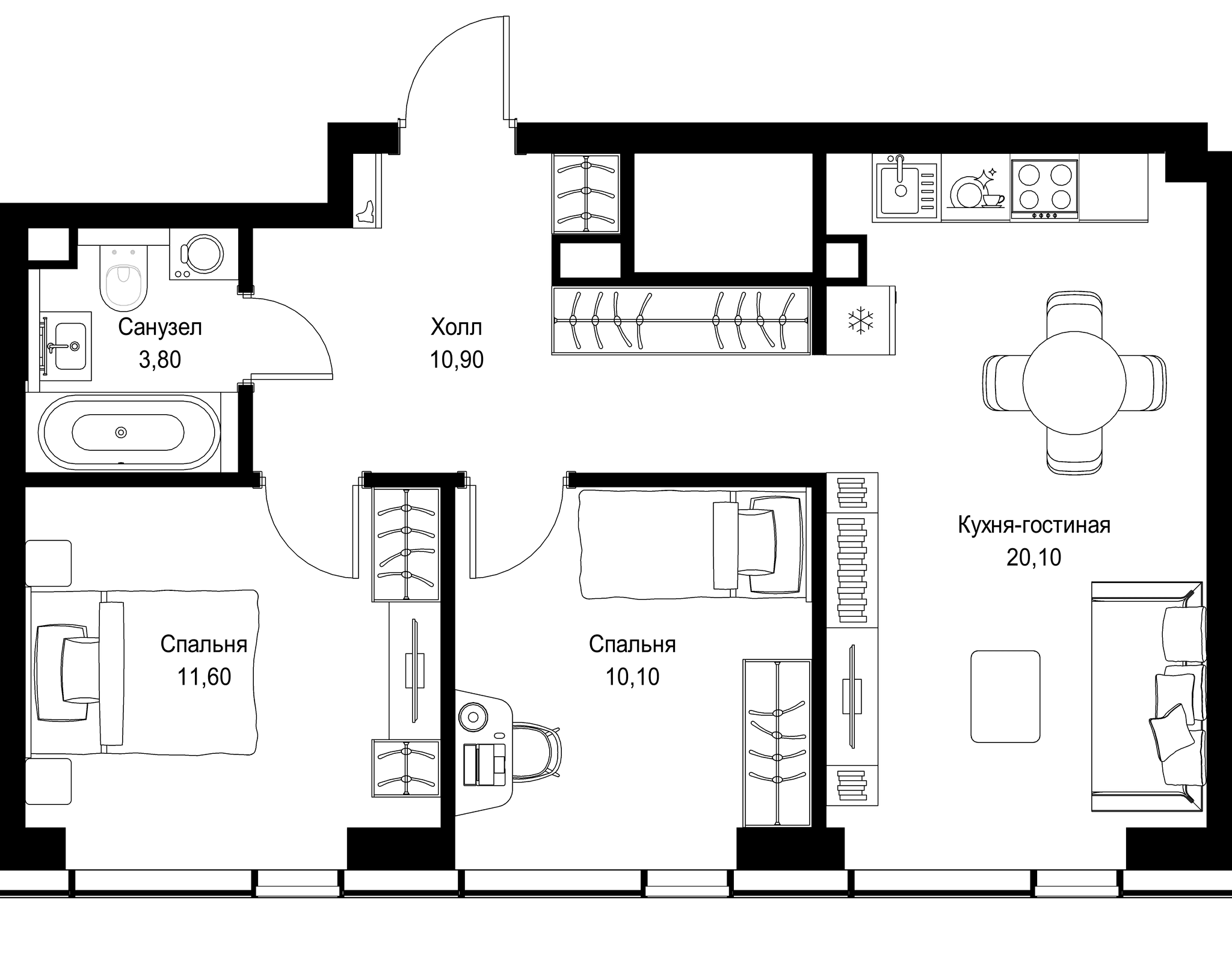 2-комн. Квартира 56.50 м², г. Москва, Вишнёвая улица