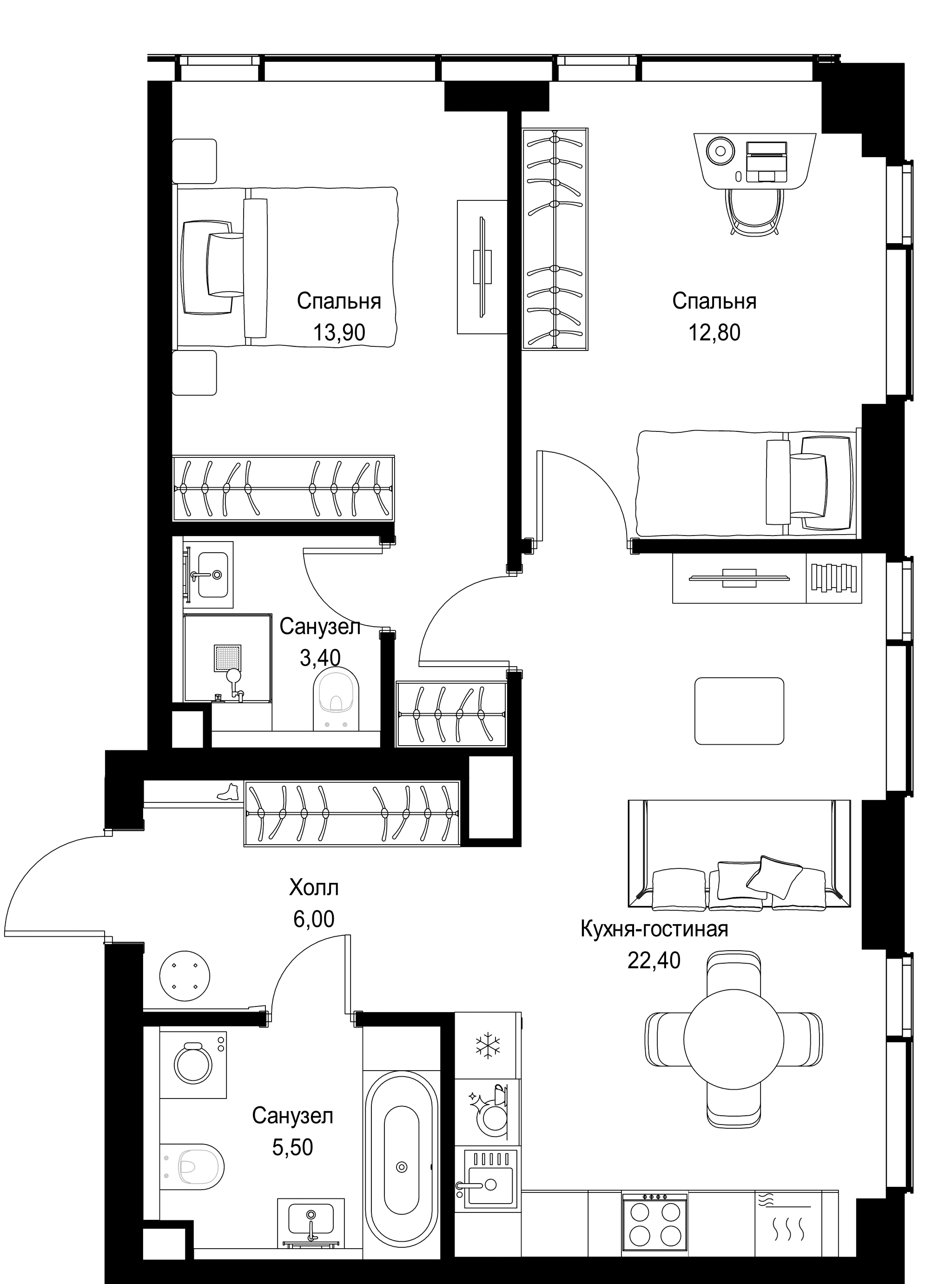 2-комн. Квартира 64.00 м², г. Москва, Вишнёвая улица