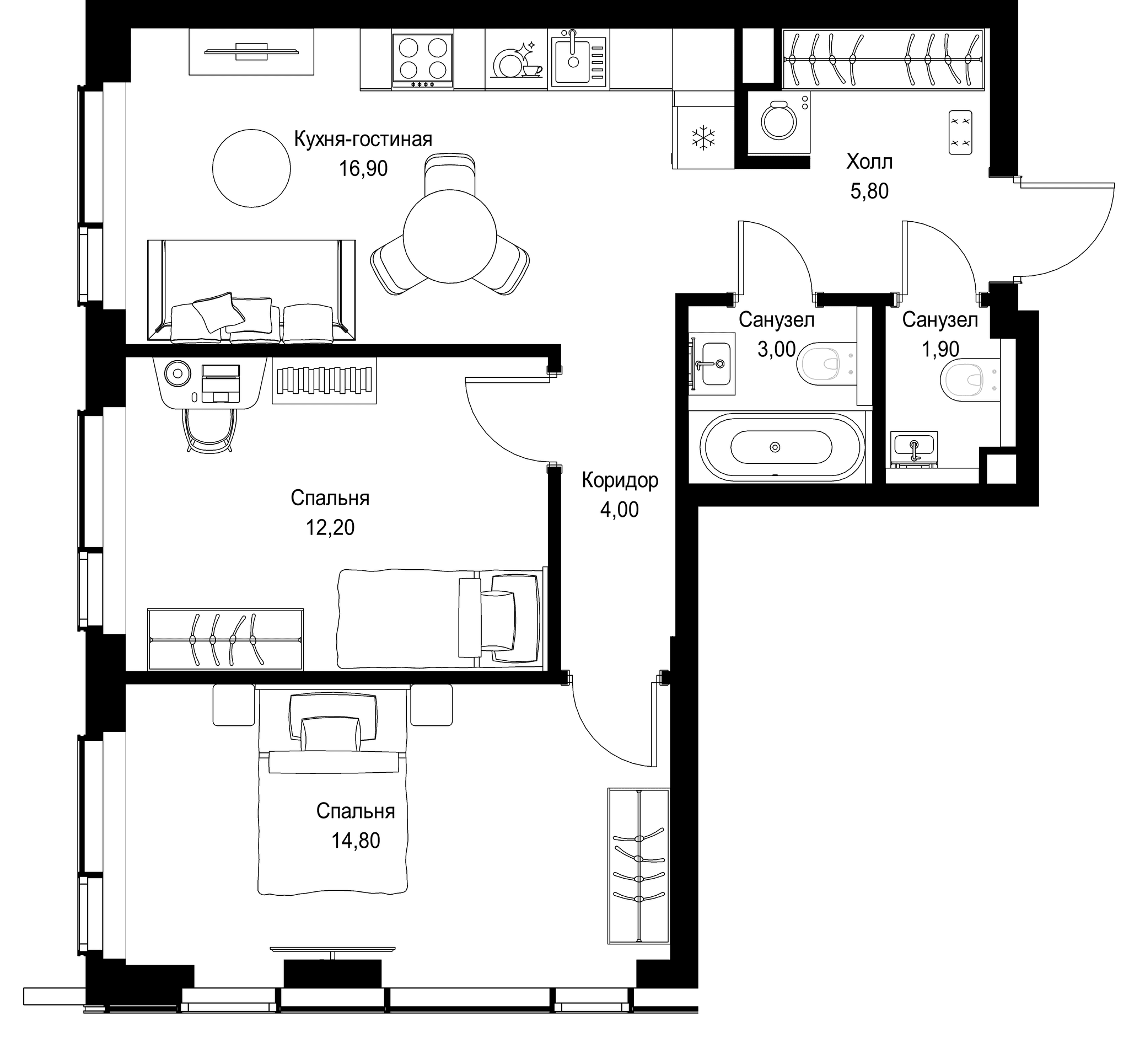 2-комн. Квартира 58.60 м², г. Москва, Вишнёвая улица
