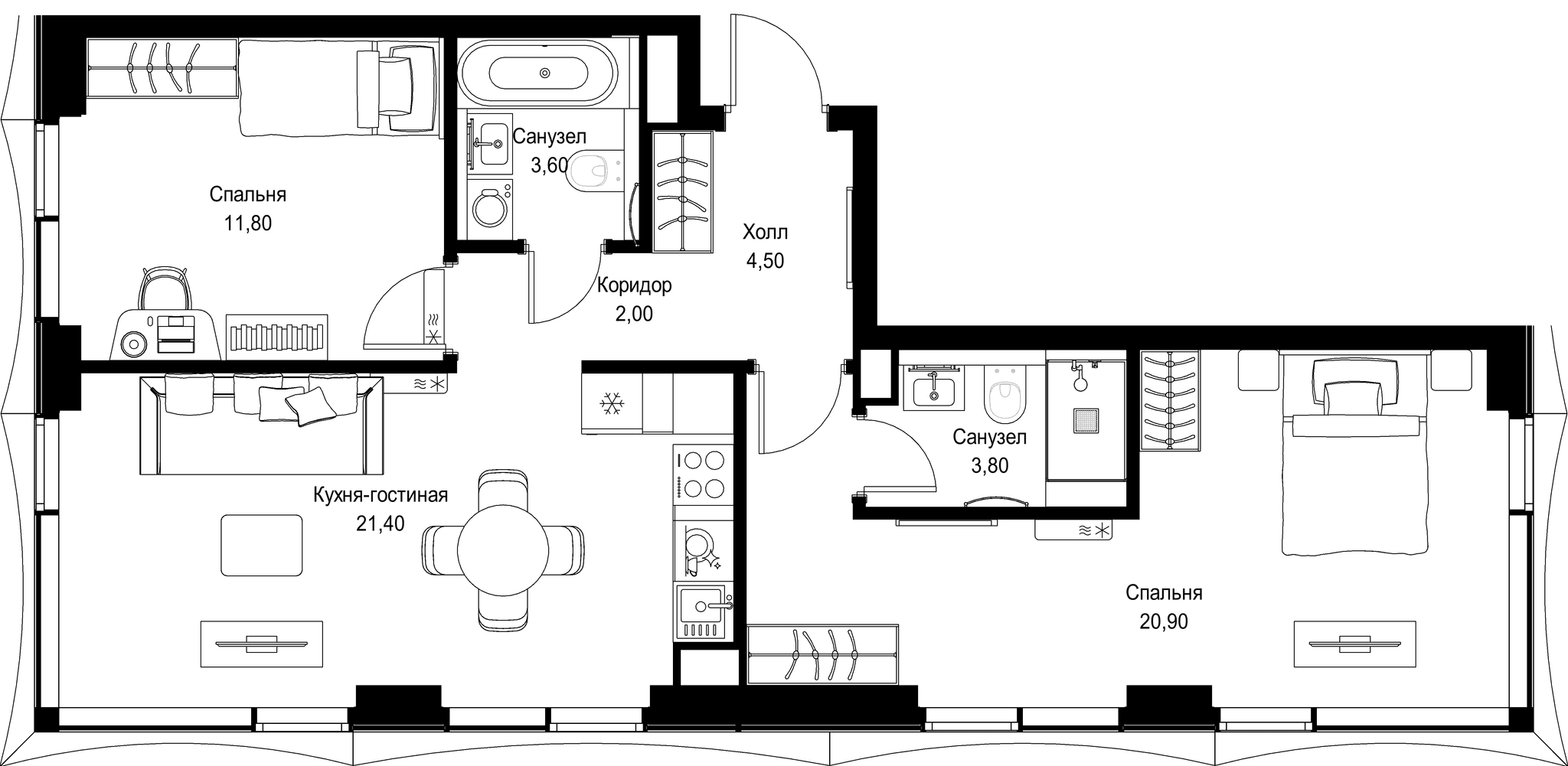 2-комн. Квартира 68.00 м², г. Москва, Вишнёвая улица