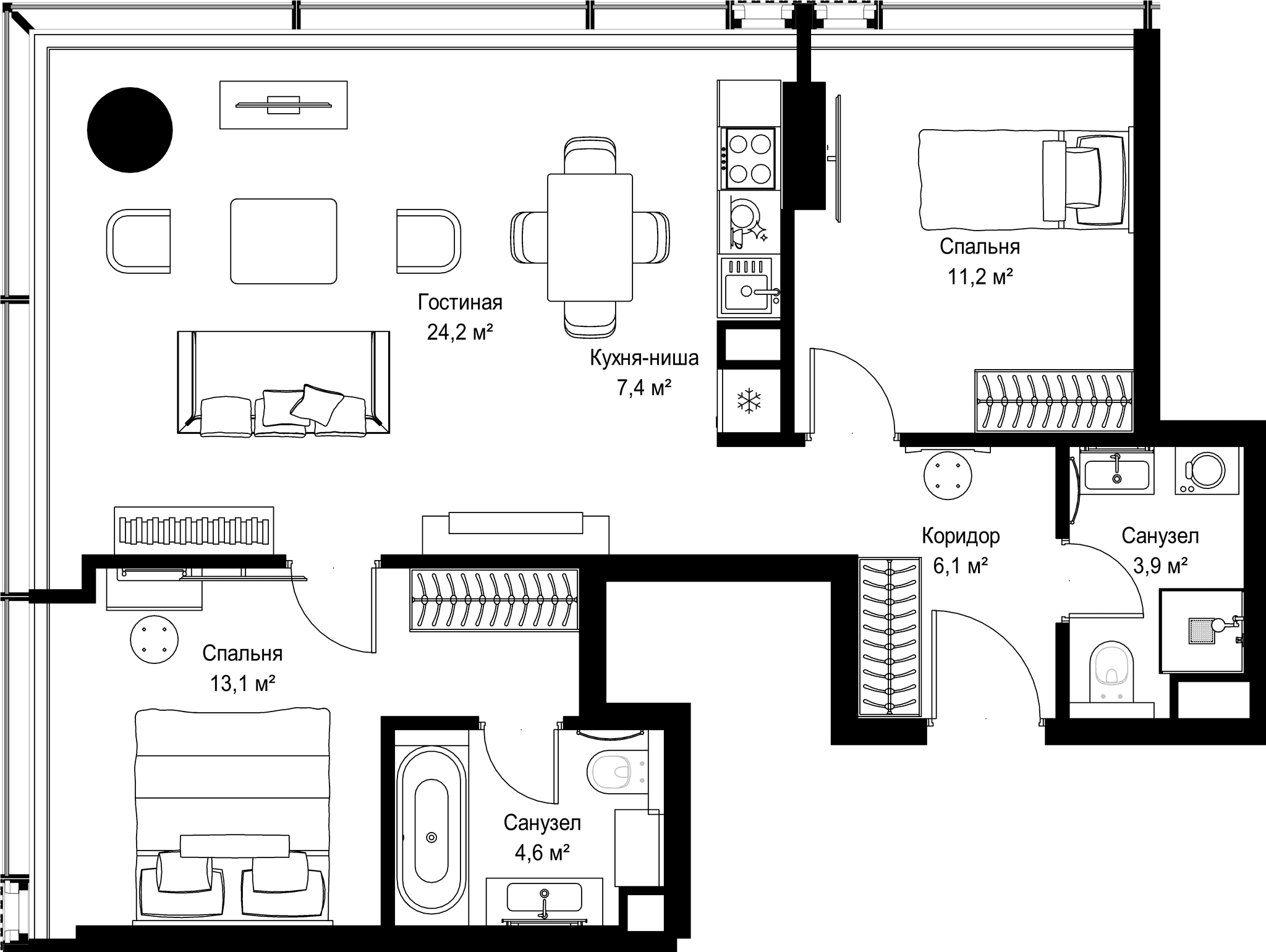 2-комн. Квартира 70.50 м², Россия, Москва