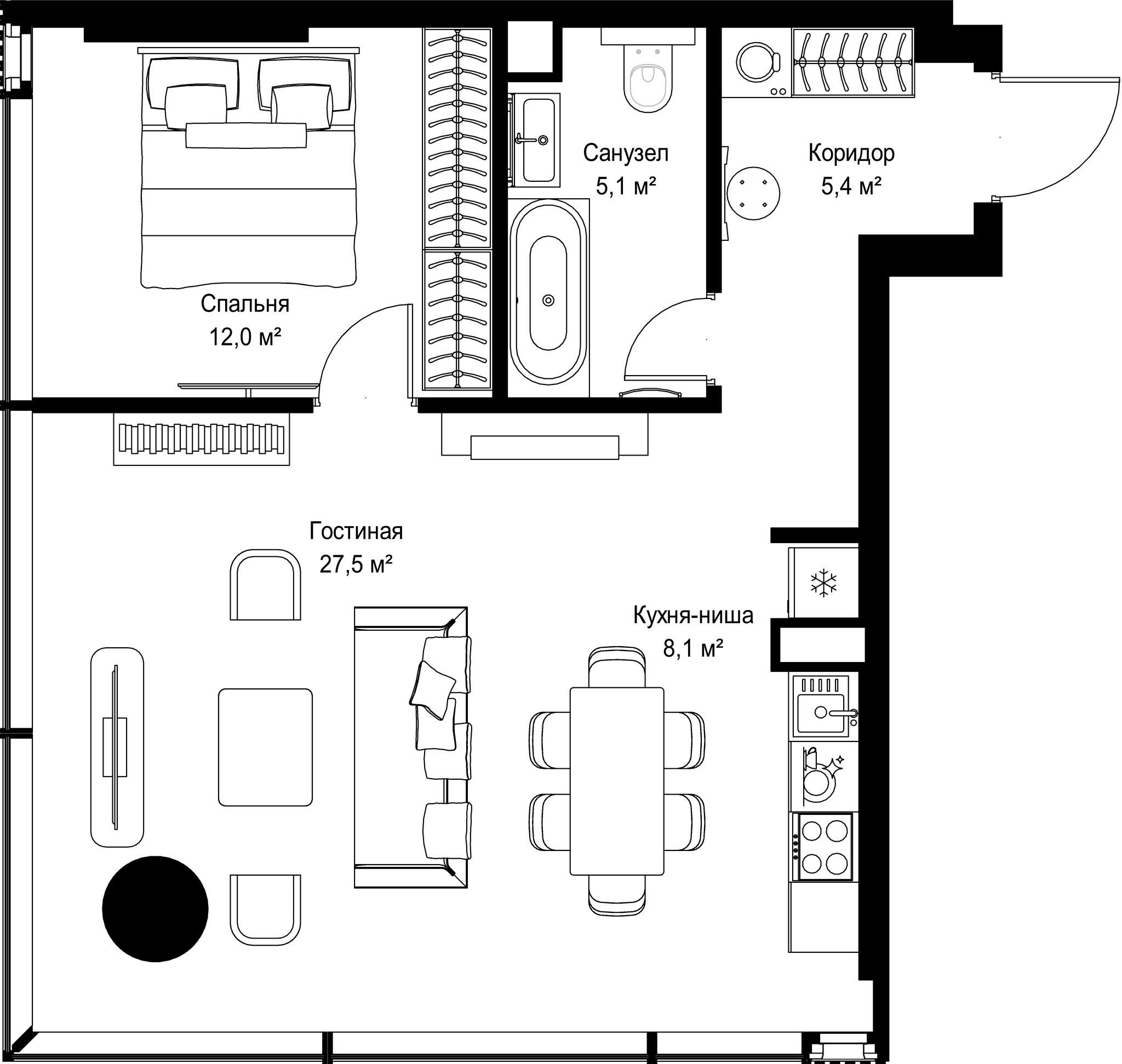 1-комн. Квартира 58.10 м², Россия, Москва
