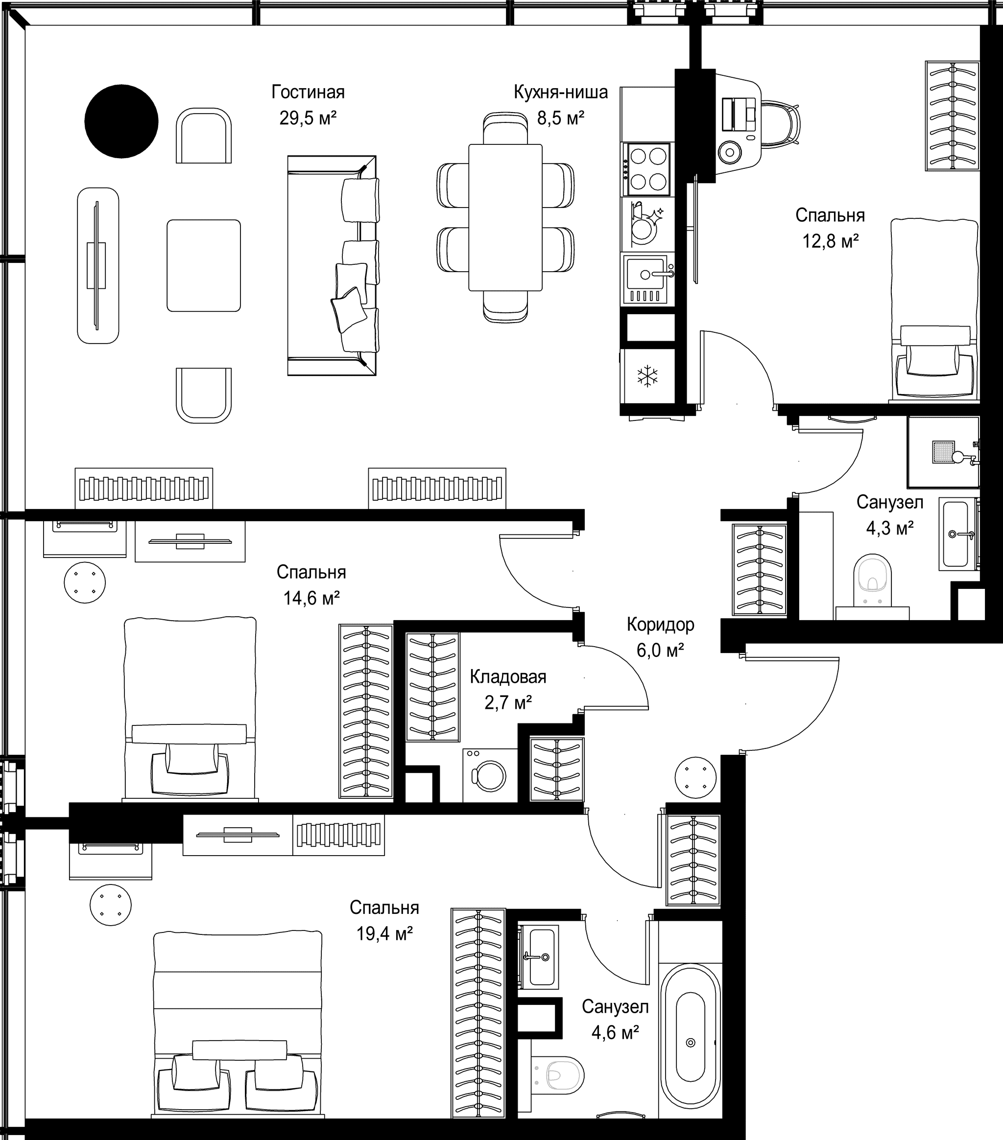 3-комн. Квартира 102.40 м², Россия, Москва
