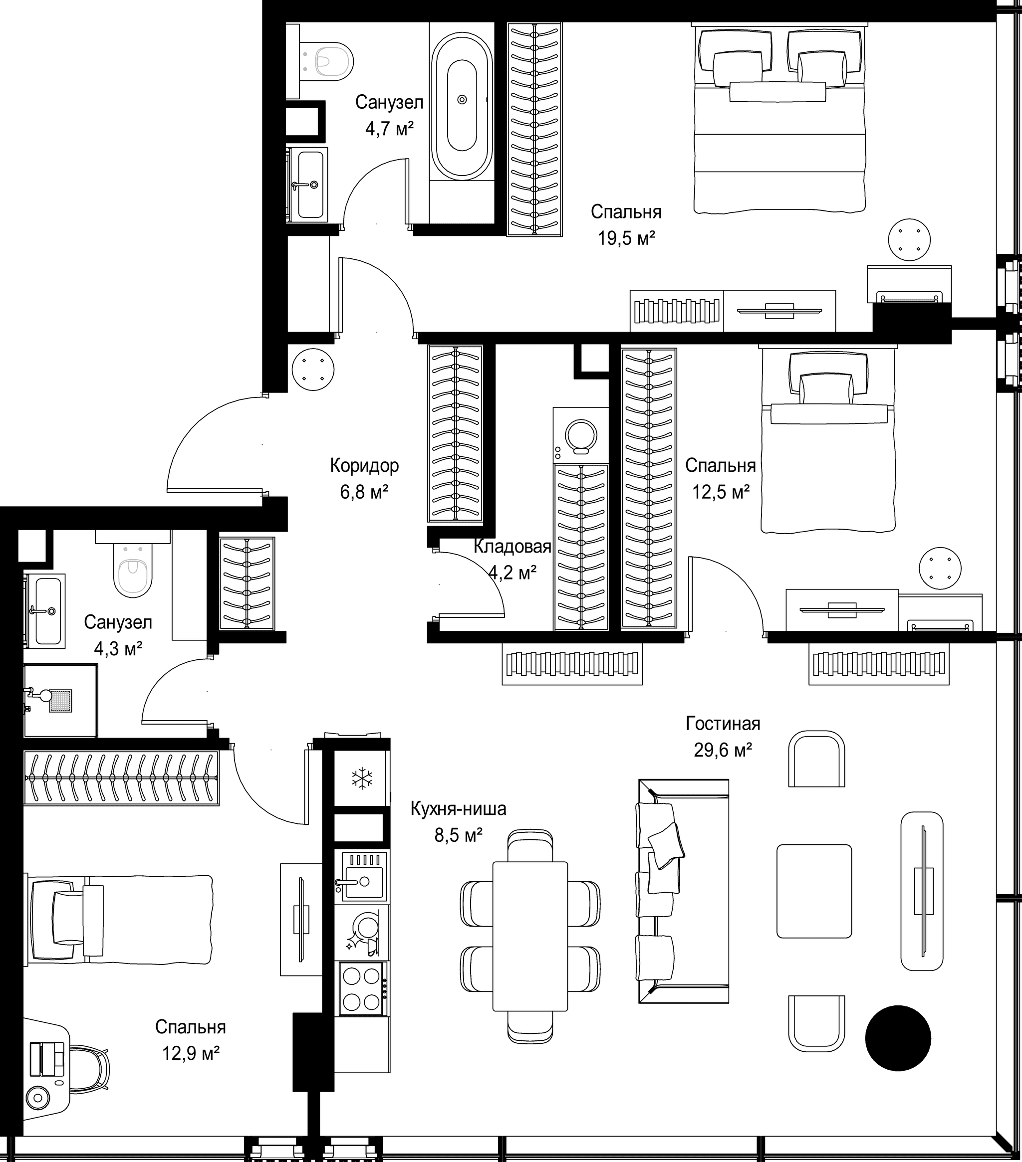 3-комн. Квартира 103.00 м², Россия, Москва