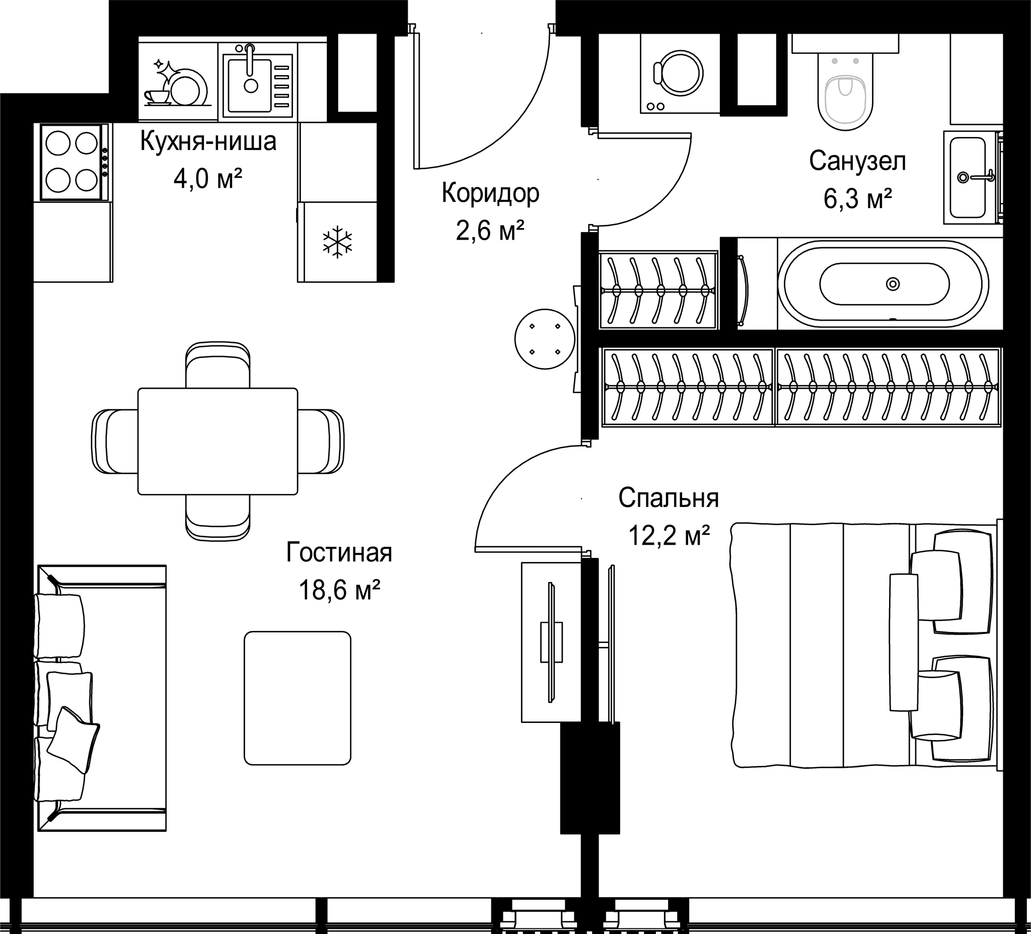 1-комн. Квартира 43.70 м², Россия, Москва
