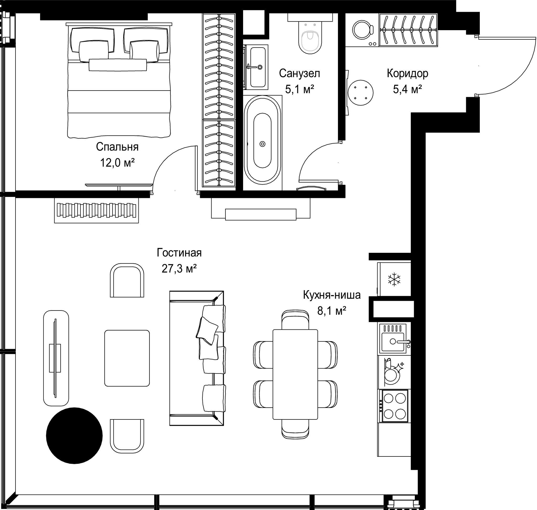 1-комн. Квартира 57.90 м², Россия, Москва