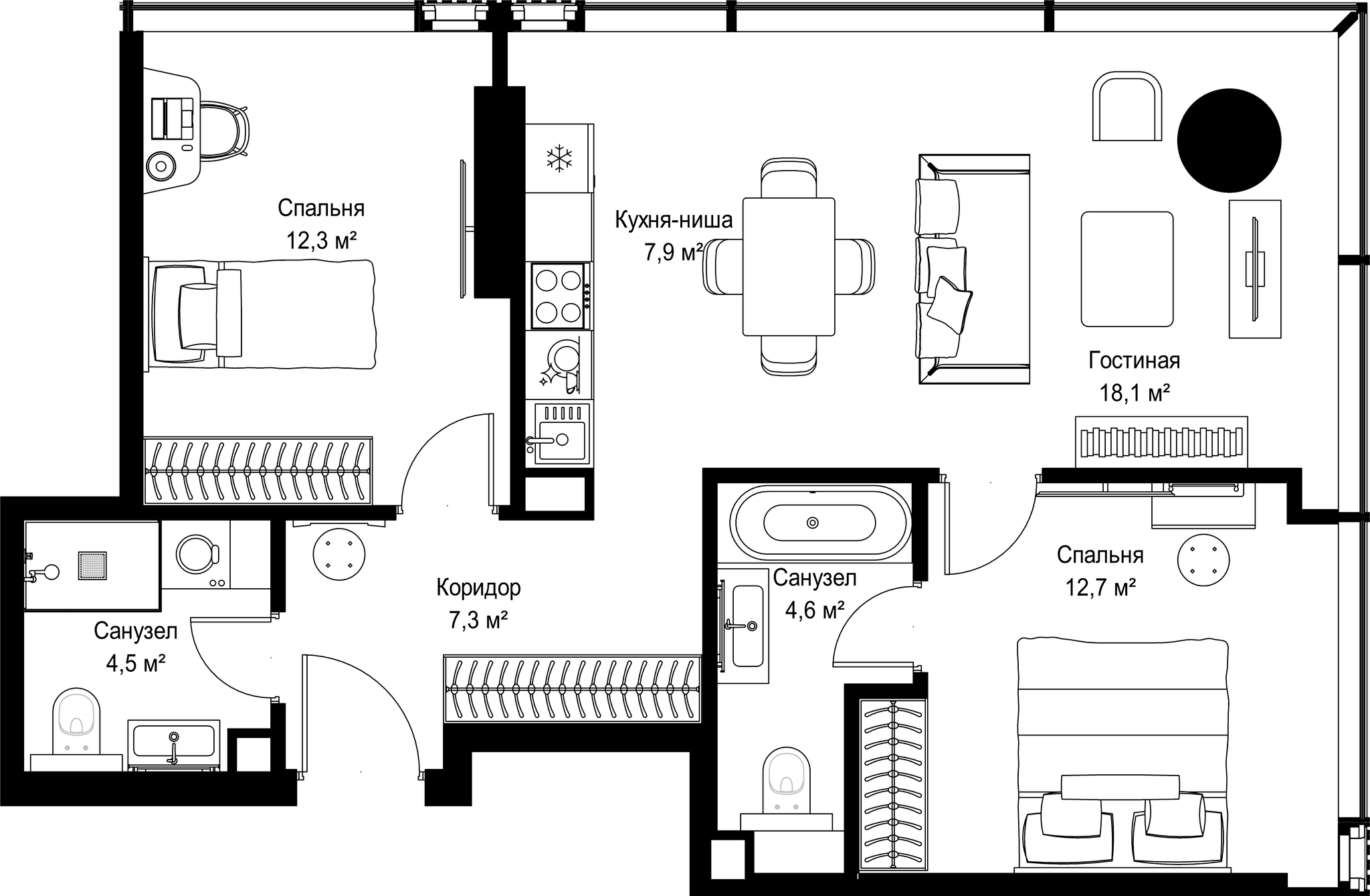 2-комн. Квартира 67.40 м², Россия, Москва