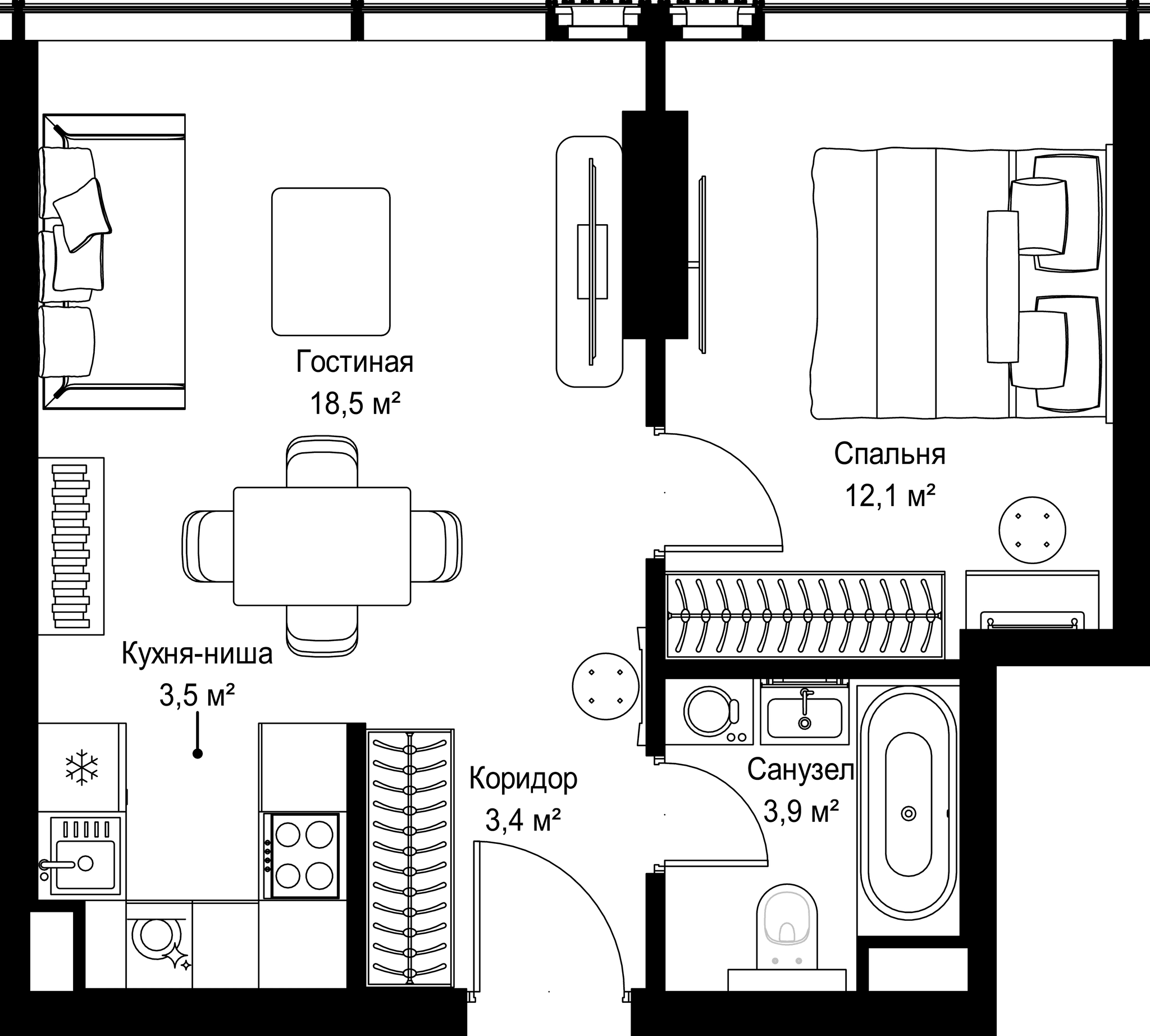 1-комн. Квартира 41.40 м², Россия, Москва