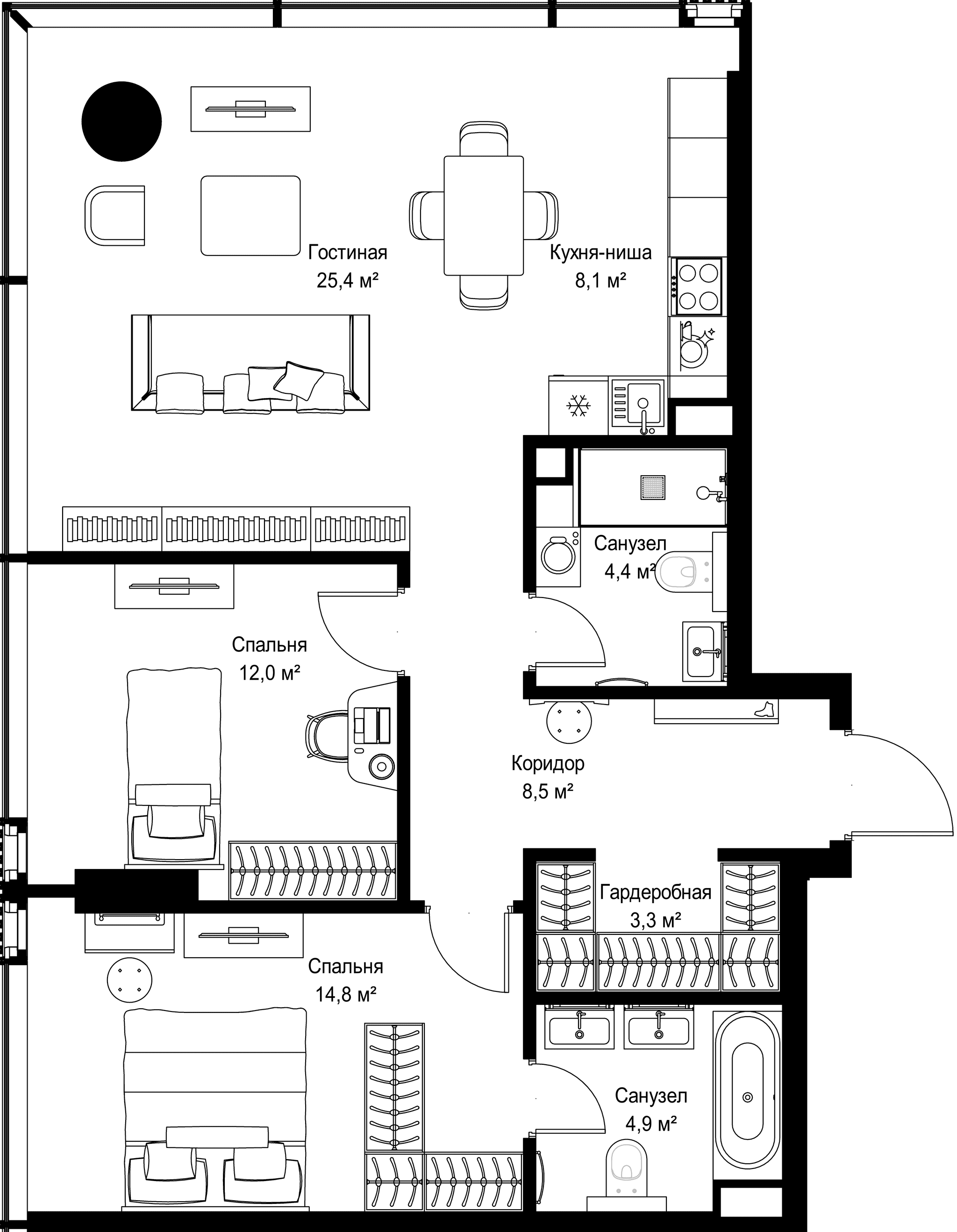 2-комн. Квартира 81.40 м², Россия, Москва