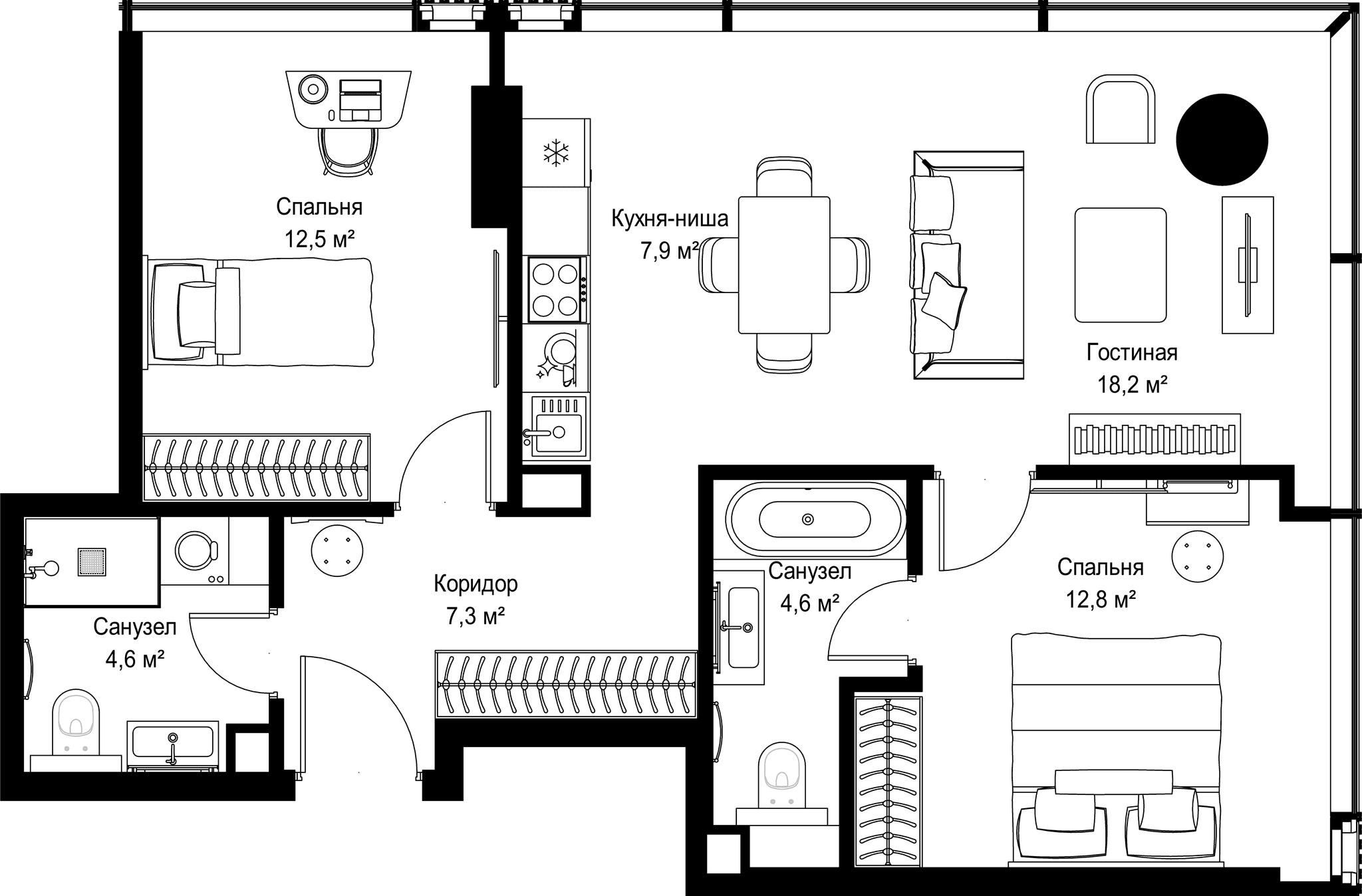 2-комн. Квартира 67.90 м², Россия, Москва