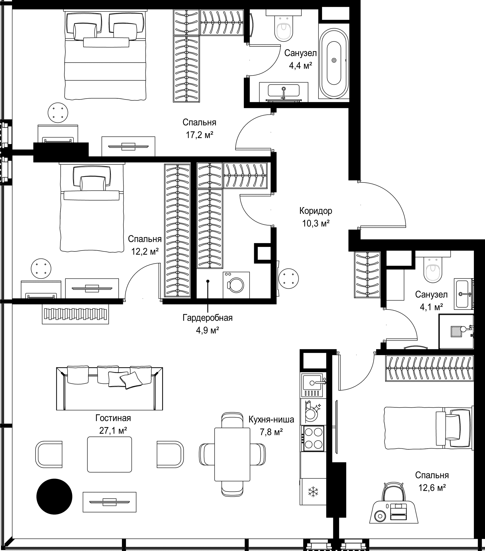 3-комн. Квартира 100.60 м², Россия, Москва