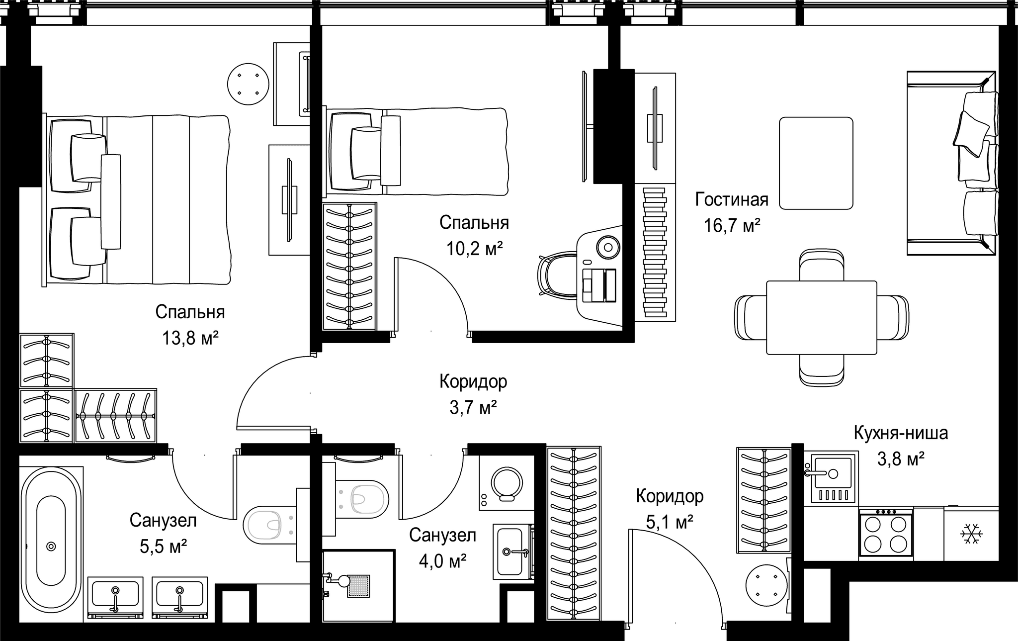 2-комн. Квартира 62.80 м², Россия, Москва