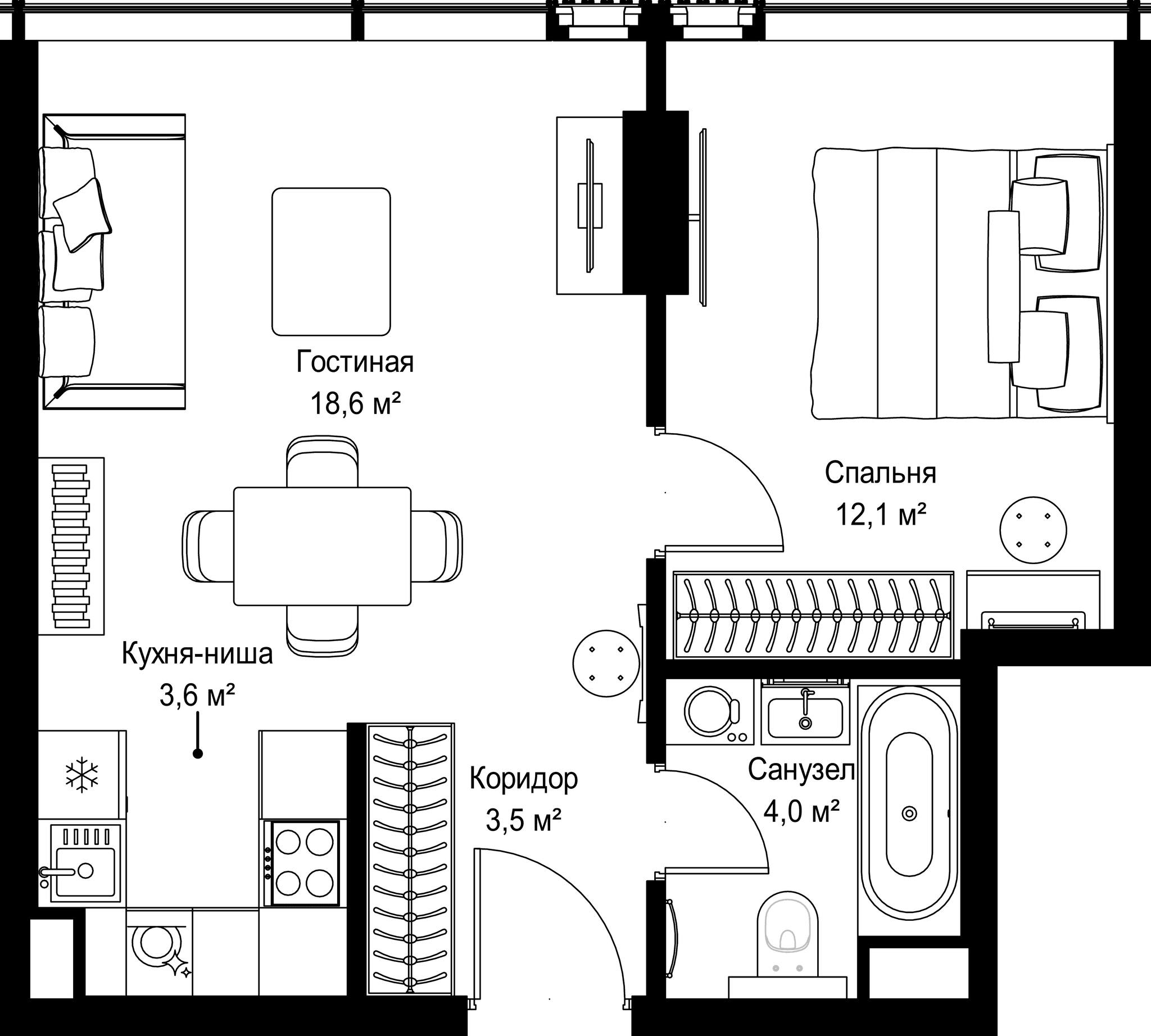 1-комн. Квартира 41.80 м², Россия, Москва