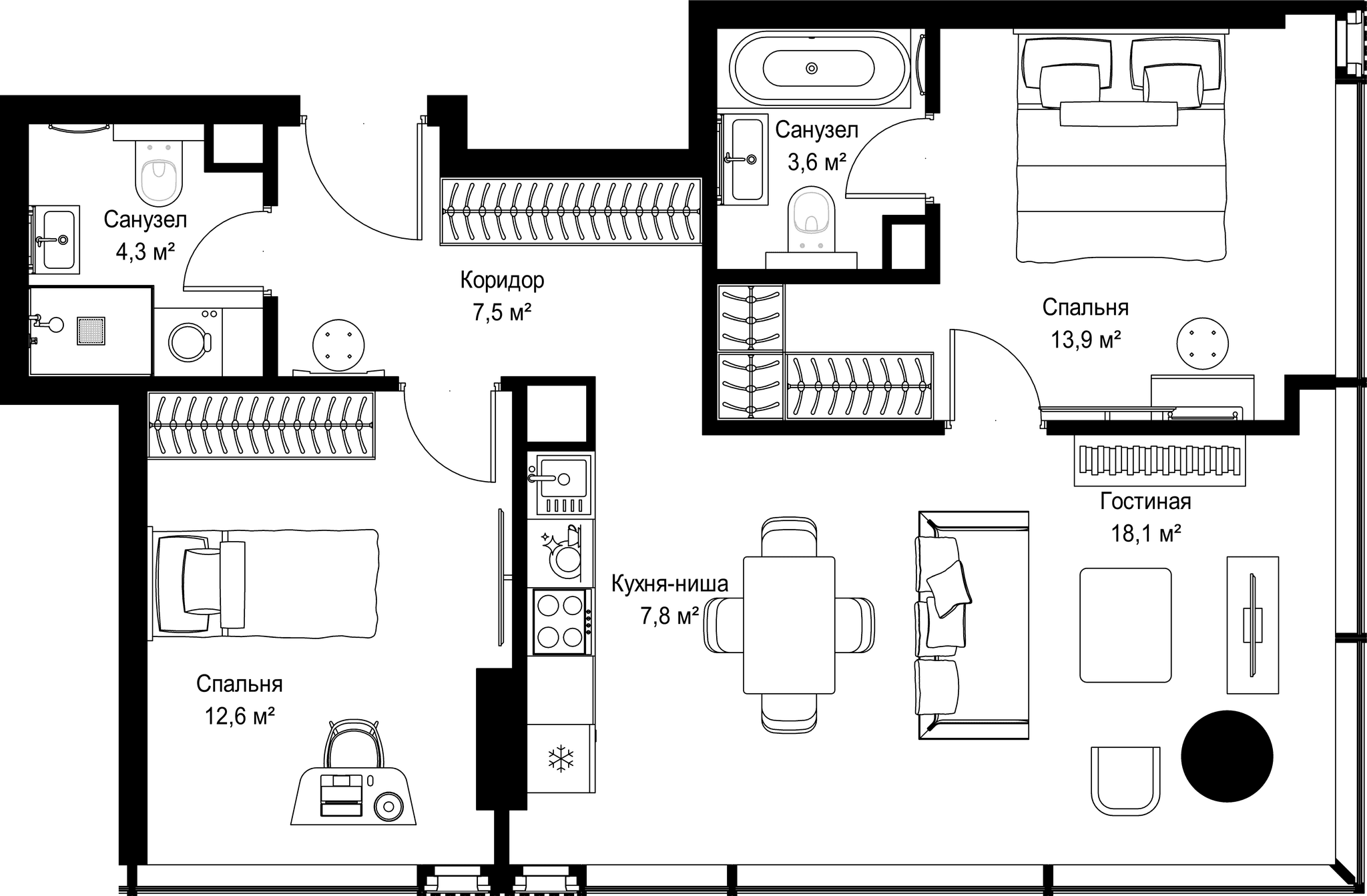 2-комн. Квартира 67.80 м², Россия, Москва