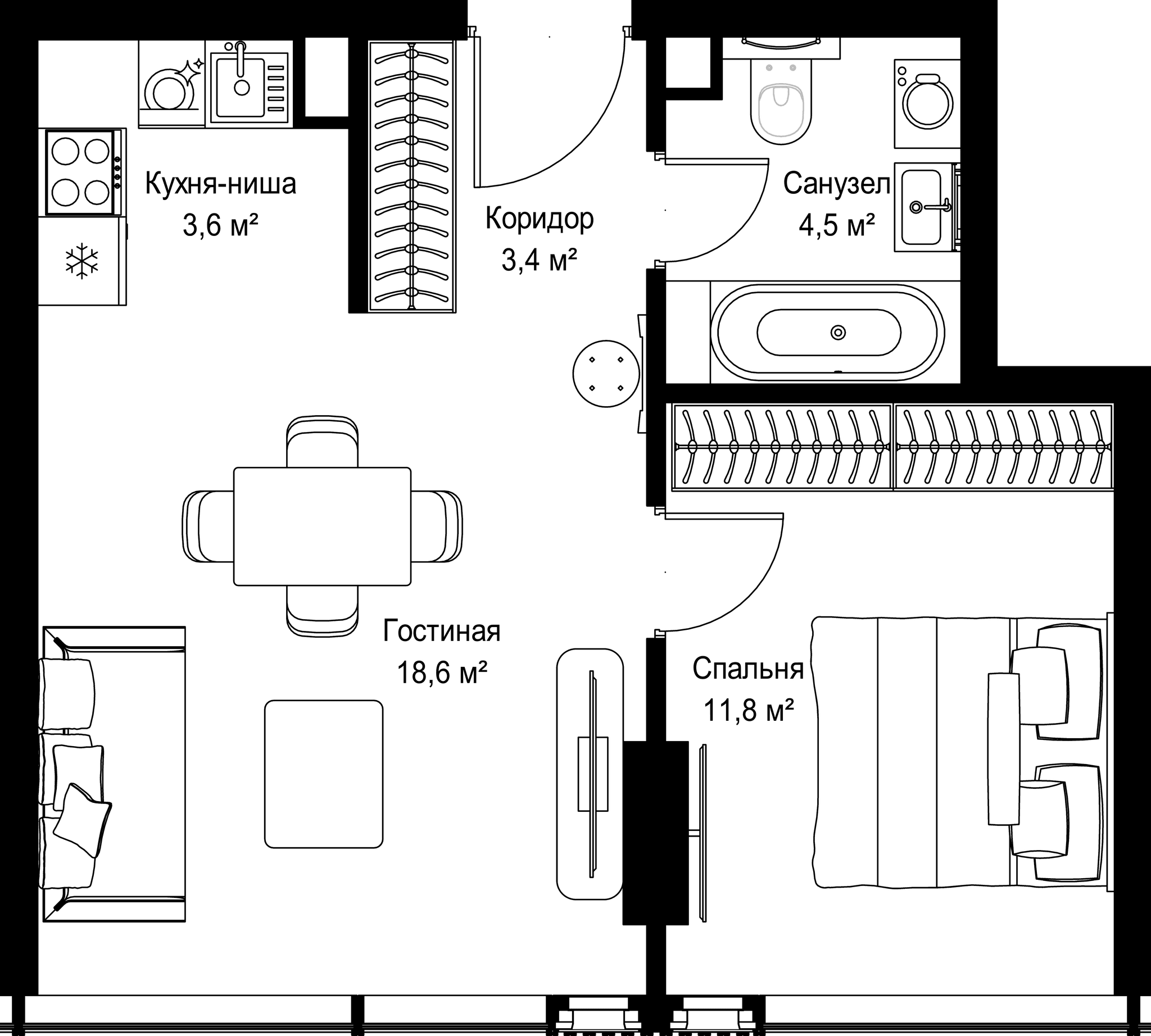 1-комн. Квартира 41.90 м², Россия, Москва