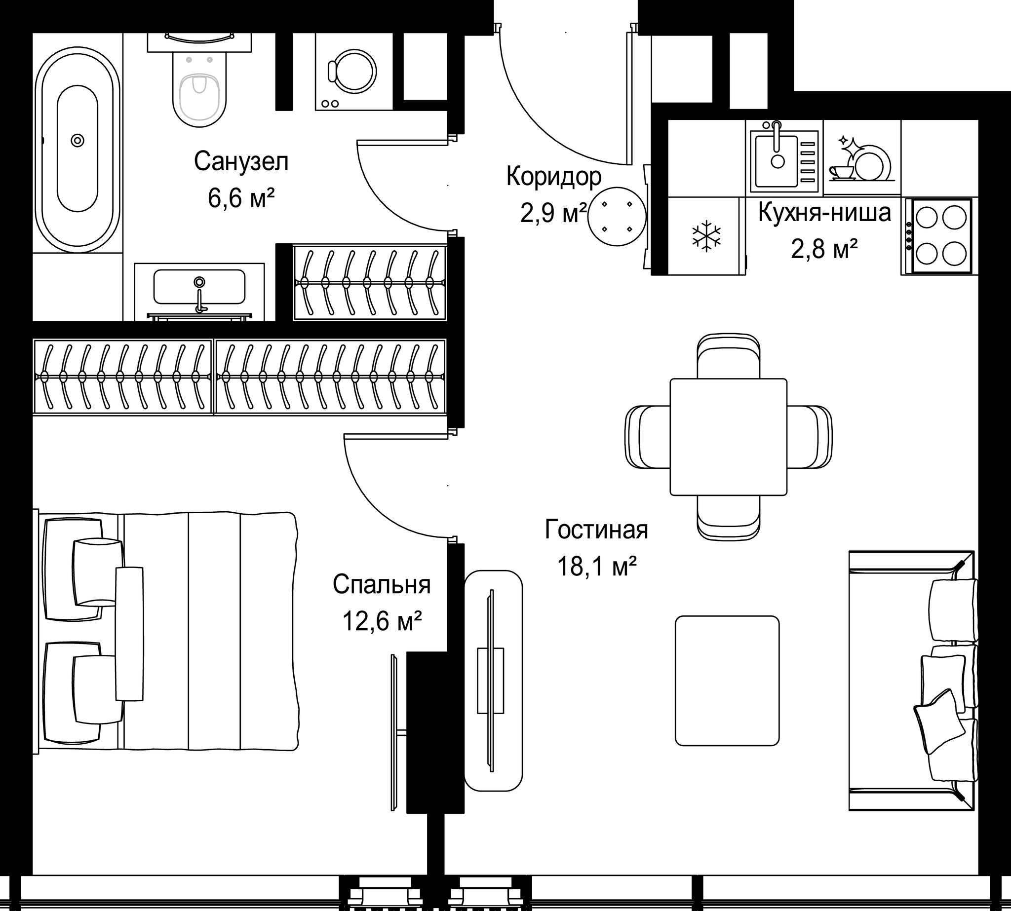 1-комн. Квартира 43.00 м², Россия, Москва