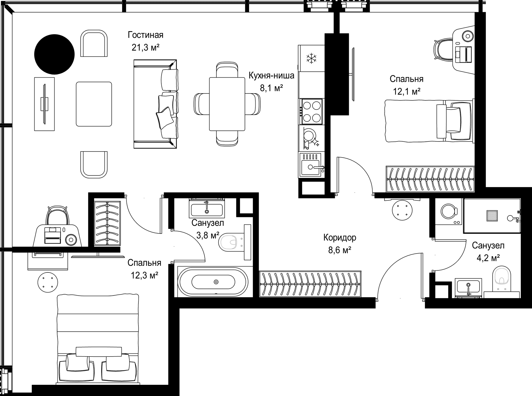 2-комн. Квартира 70.40 м², Россия, Москва