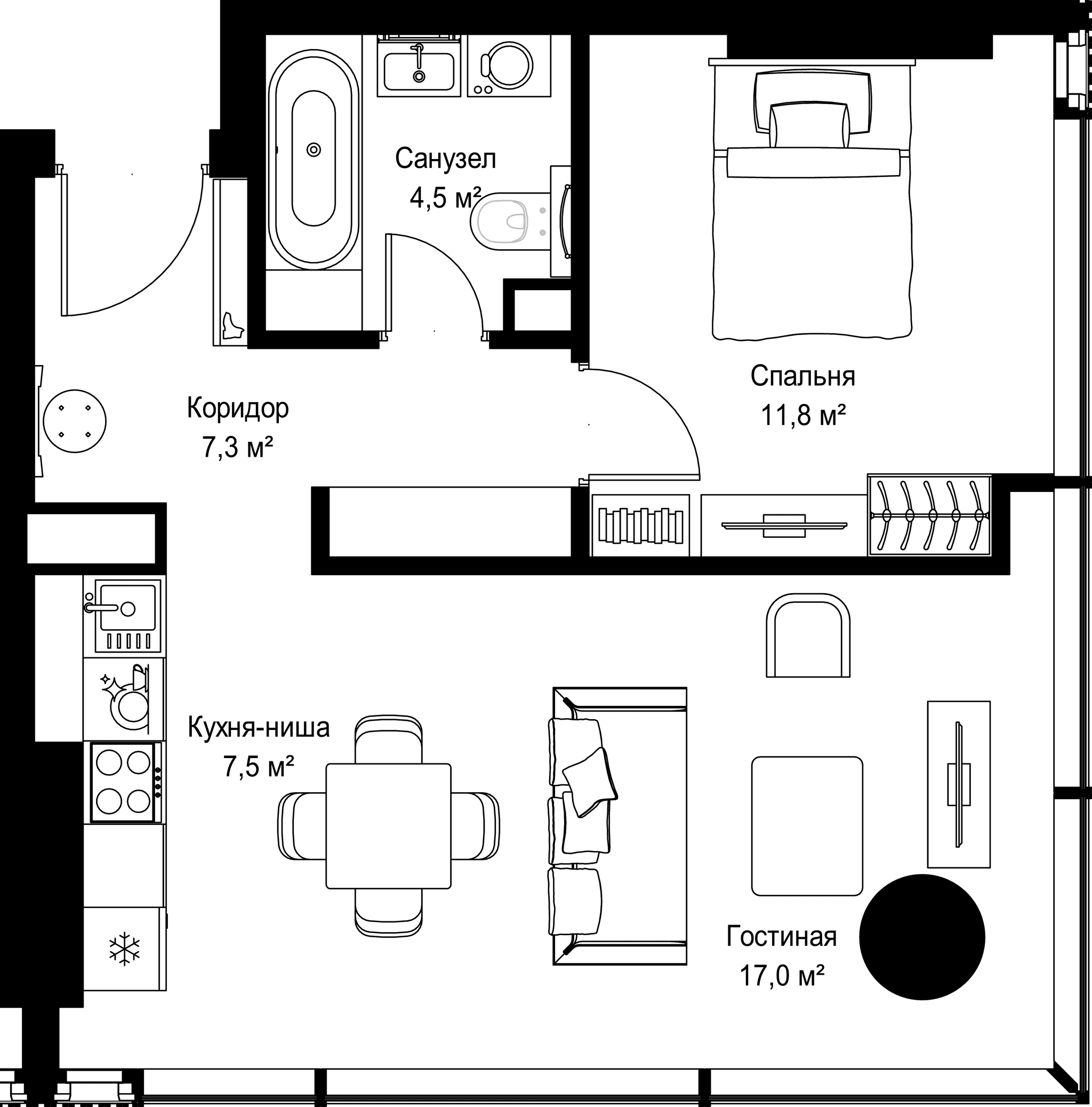 1-комн. Квартира 48.10 м², Россия, Москва