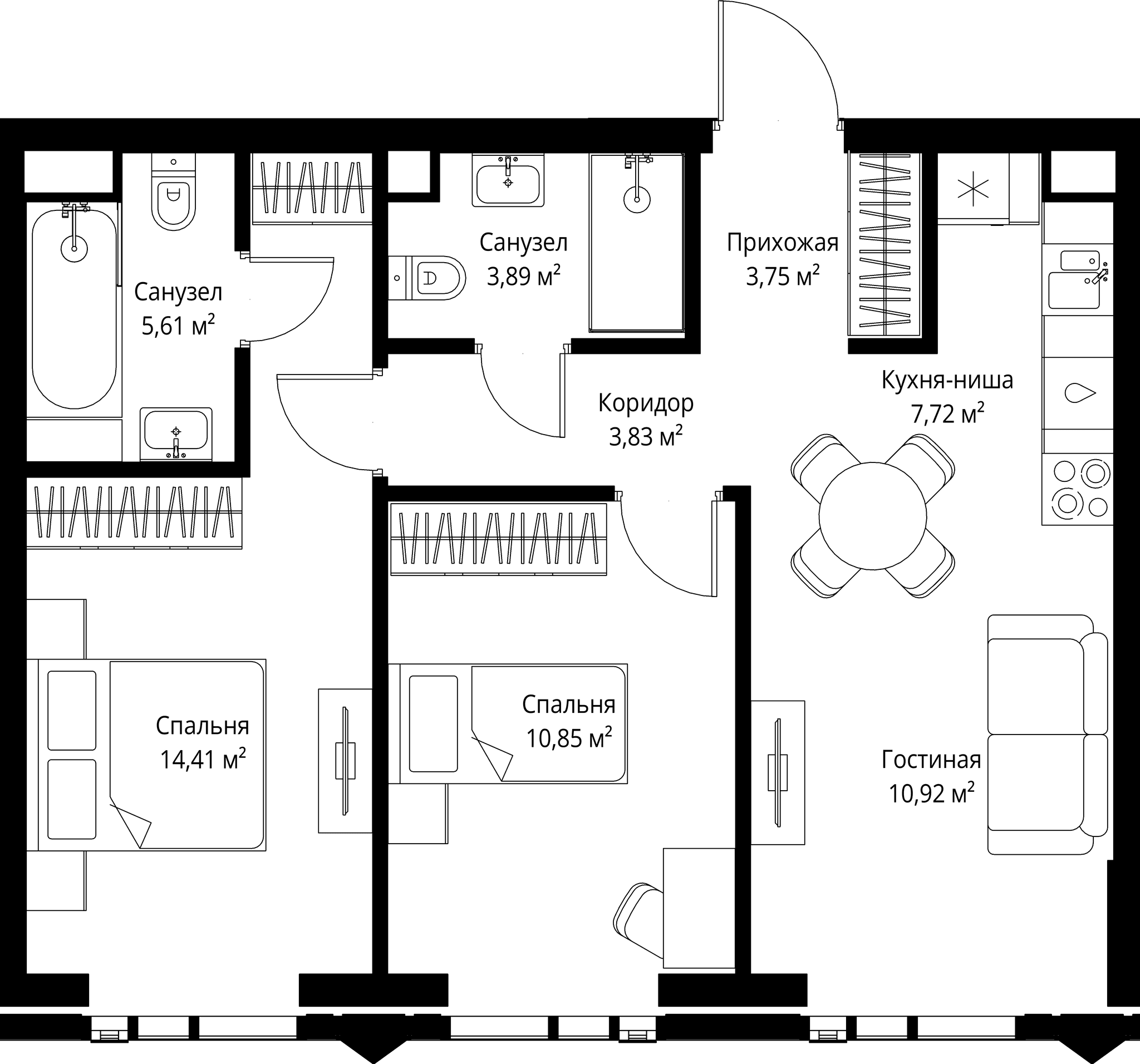 2-комн. Квартира 60.98 м², Москва, 3-й Силикатный проезд