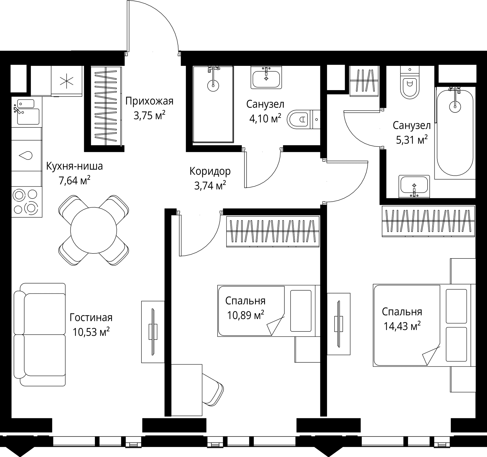 2-комн. Квартира 60.39 м², Москва, 3-й Силикатный проезд